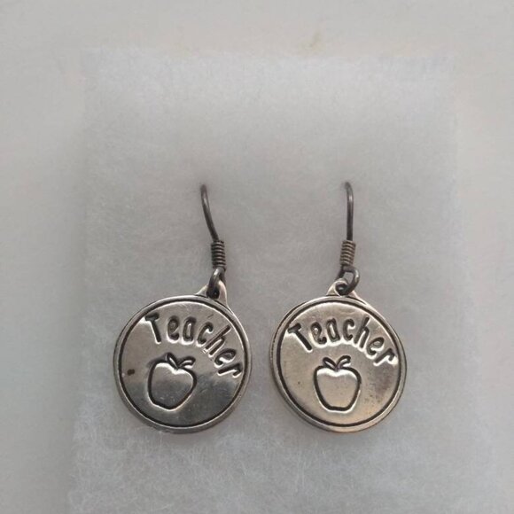 Silver Teacher Apple Drop Earrings Vintage Antique jewelry woman wife lady girls - Picture 6 of 10
